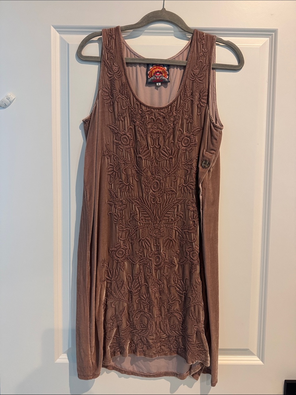 Johnny Was Mauve Brown Embroidered Velvet Tunic